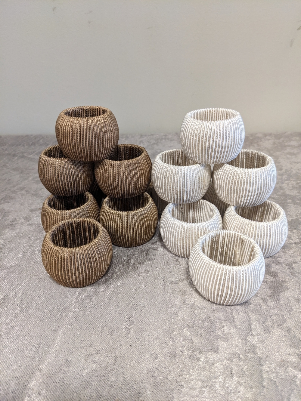 Textured Cord Wrapped Napkin Rings-Set of 16: Champagne & Bronze